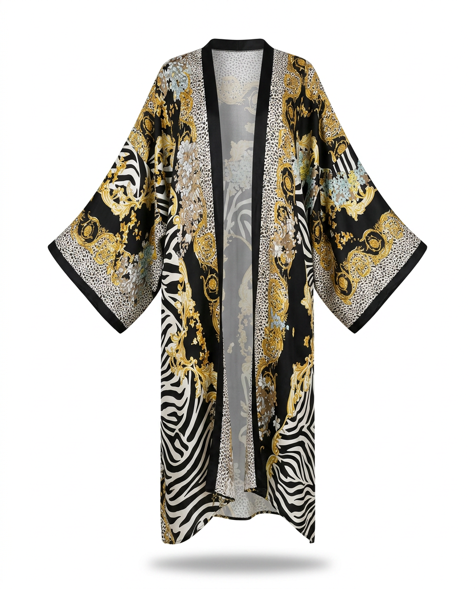 Wild Heart Printed Maxi Kimono Boho Brown