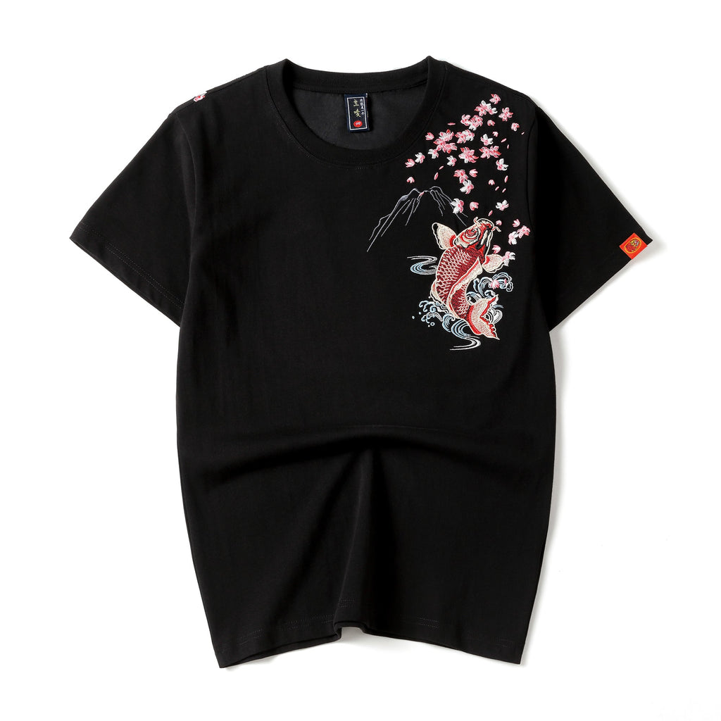 KH628 Red Koi Fish Embroidered Tee Niepce