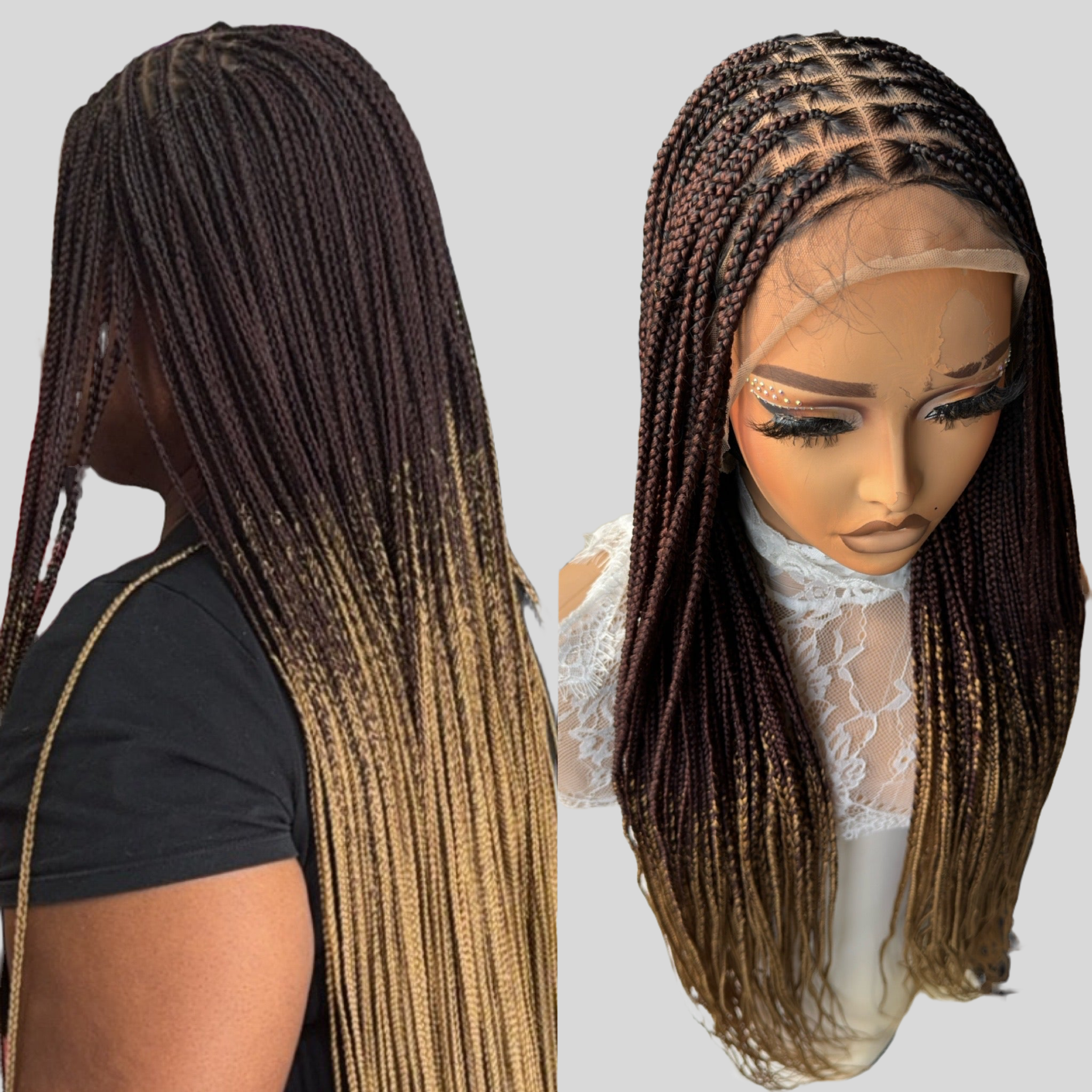 Black with brown tips 20inches knotless braids HOL stores