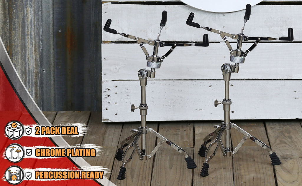 2-PACK Snare Drum Stand by GRIFFIN | Chrome Double Braced, Light Weight Mount for Standard Snares, Tom Drums & Practice Pad | Slip-Proof Gear Tilter & Clamp Style Basket Holder Percussion Hardware Kit GeekStands.com