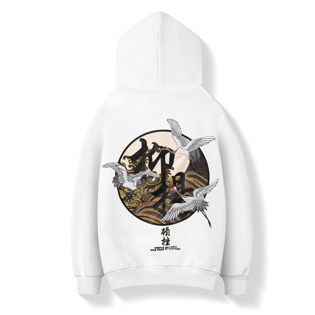 KH9332 Movement of Cranes Embroidery Hoodie Niepce