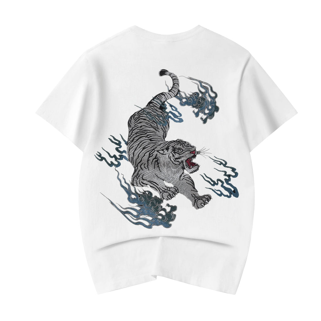 ET9817 Flaming White Tiger Embroidered Tee Niepce
