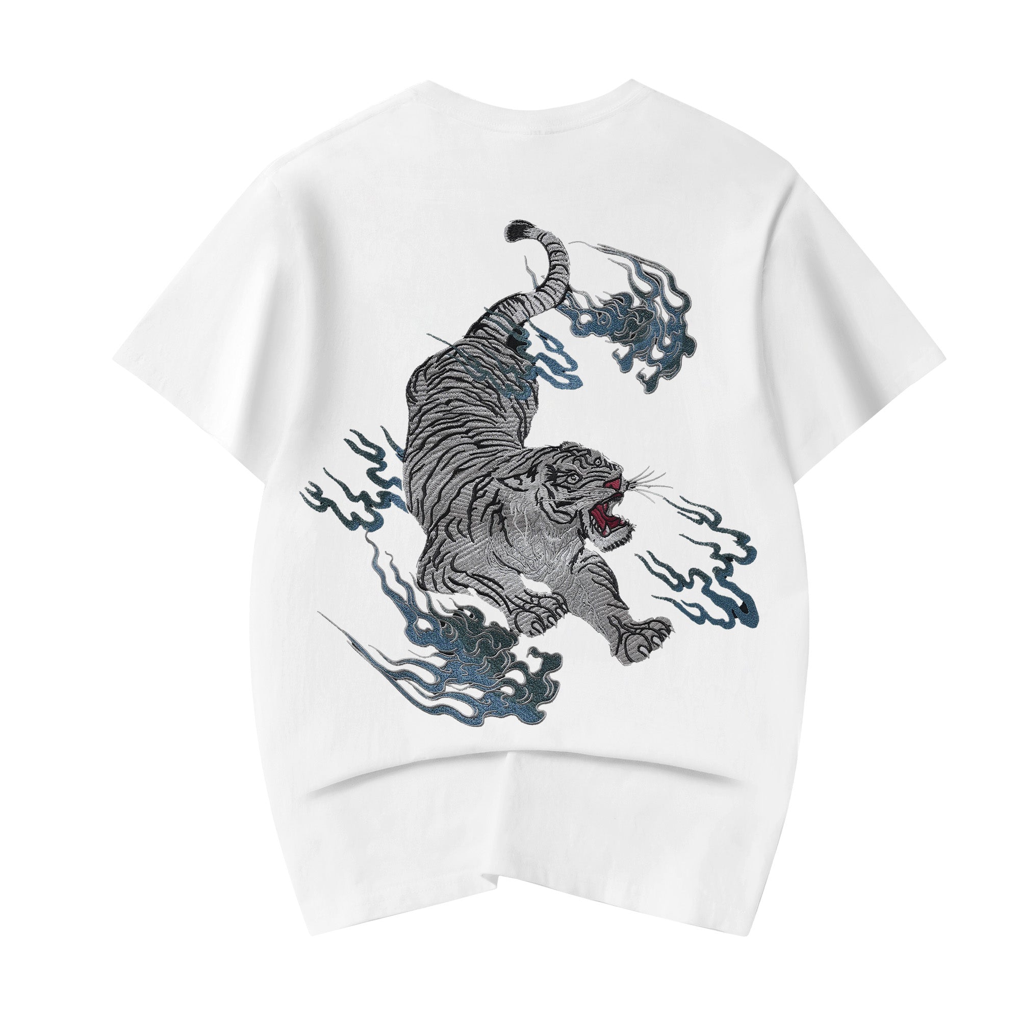 ET9817 Flaming White Tiger Embroidered Tee Niepce
