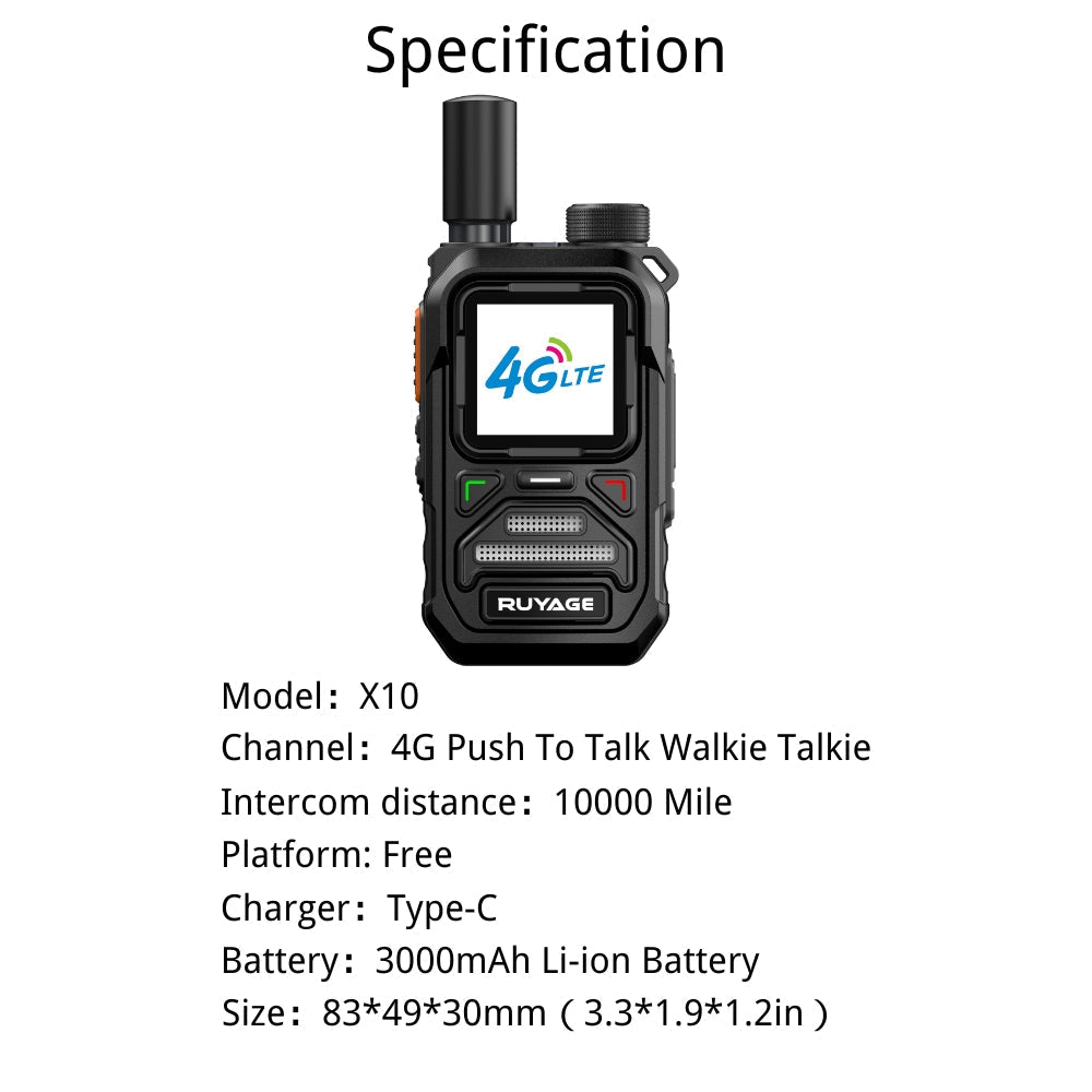 Ruyage X10 Nationwide Lte Two Way Radios Lifetime Free Unlimited Range Rechargeable Global 4g Poc,Portable Walkie Talkies Long Range for Adults Family Road Trip Truck Fleet 2 Pack Ruyage Radio