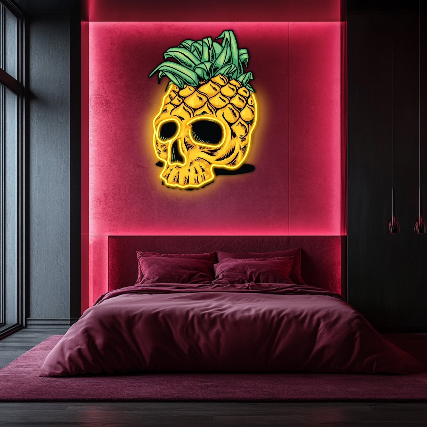 UV Printed Pineapple Skull Neon Wall Art- LV0063 Liviqon.co