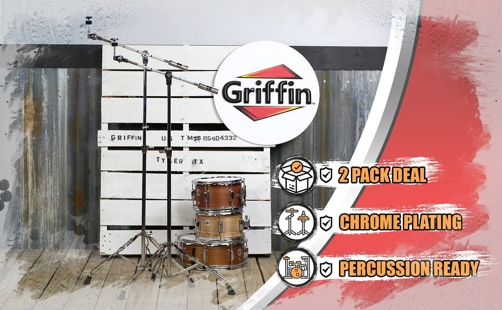 Cymbal Stand With Boom Arm by GRIFFIN (Pack of 2) - Drum Percussion Gear Hardware Set with Double Braced Legs - Counterweight Adapter for Crash, Ride GeekStands.com