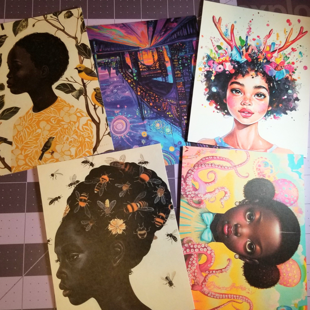 Black Girl Art Postcard - Of Bird and Bloom - Botanical Elegance Black Magic Social Club