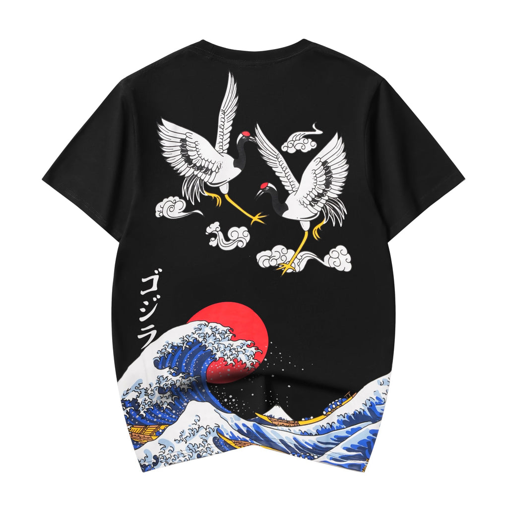 YeT028 Crane and Waves Tee Niepce