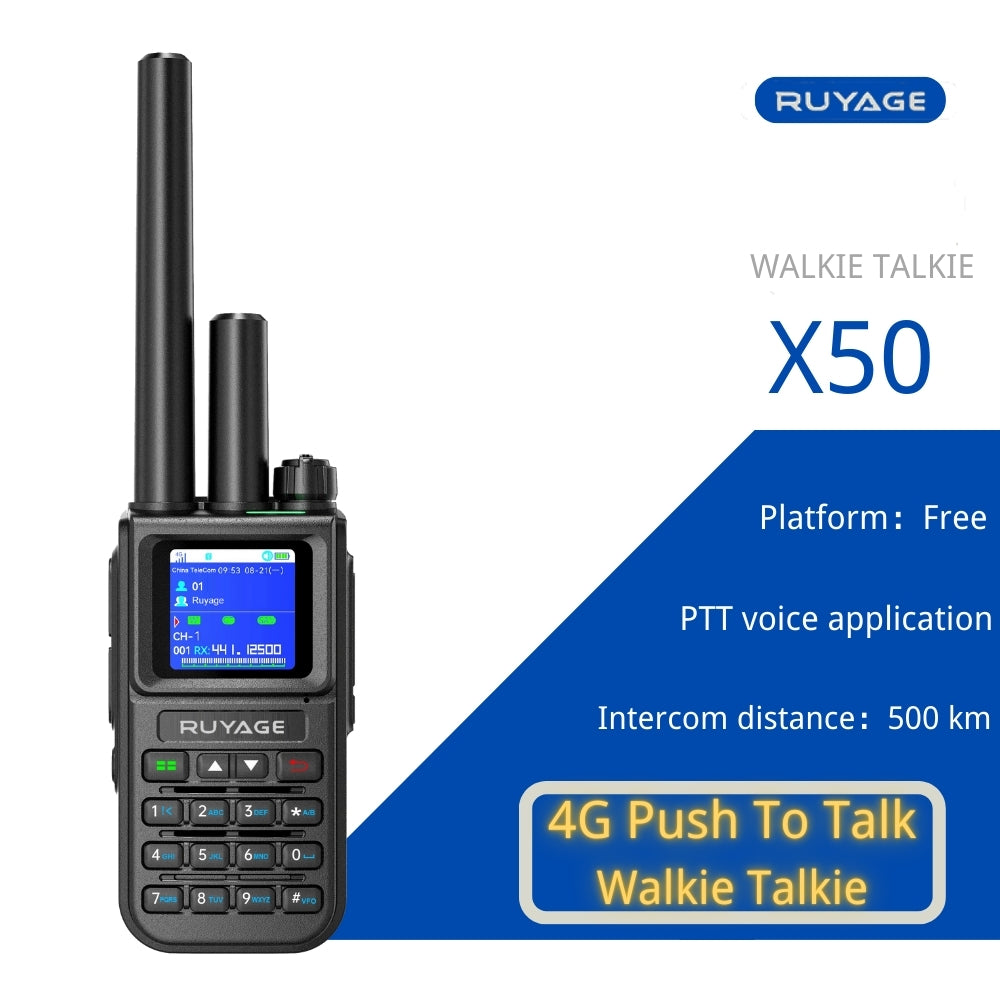Ruyage X50 Nationwide Lifetime Free 4g+Uhf Walkie Talkies | Global Unlimited Range Dual Mode 2 Way Radios,Relay Function,3200mAh,Desktop Charger for Job Site with SIM Cards 2 Pack Ruyage Radio