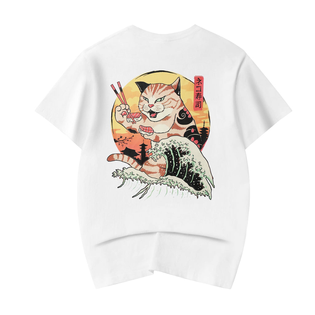 YeT013 Sushi Eating Cat Tee Niepce