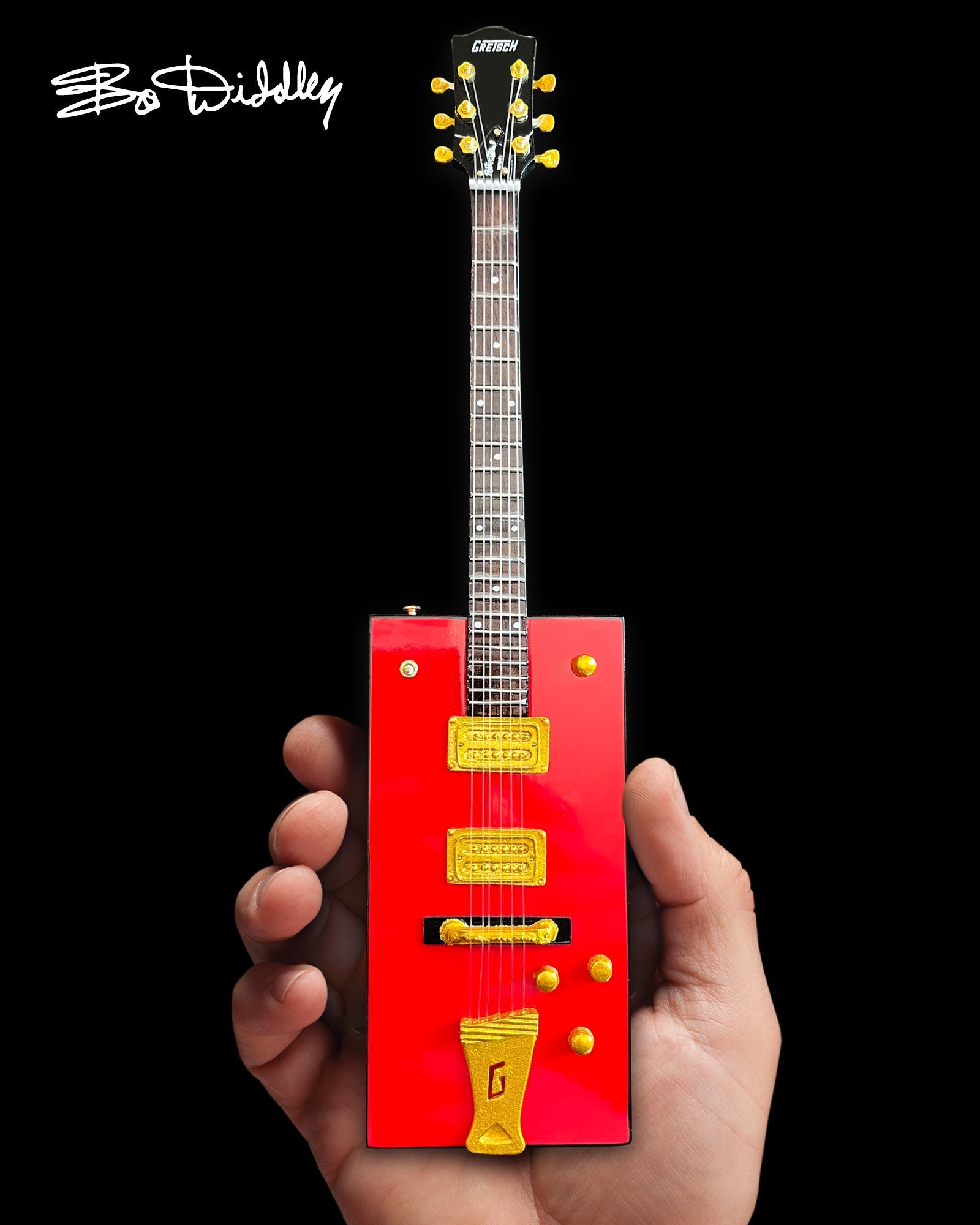 Bo Diddley Signature Firebird Red Gretsch G6138 Box Mini Guitar Model AXE HEAVEN® STORE - Mini Guitar Replica Collectibles & Custom Record Awards