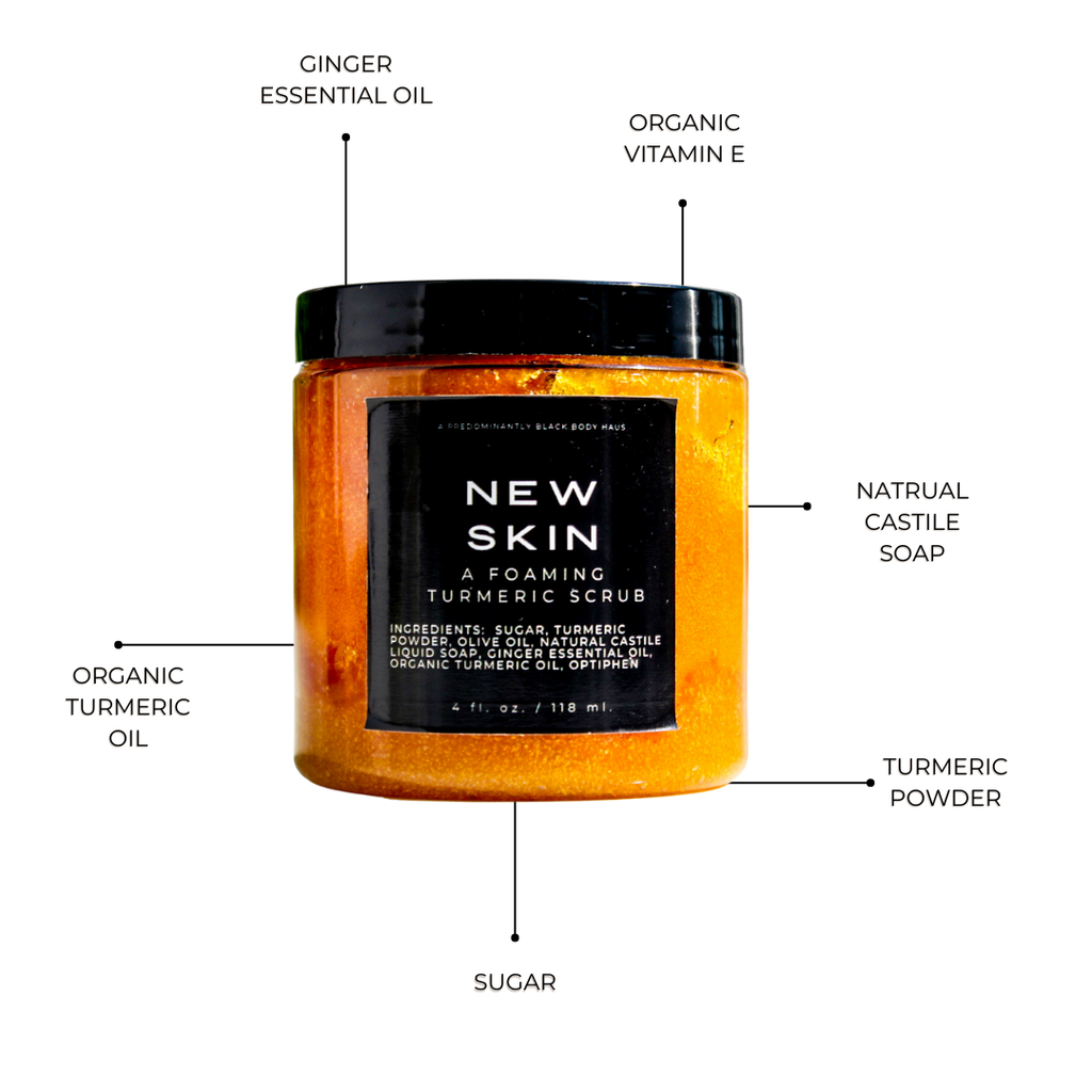NEW SKIN, A FOAMING TURMERIC SCRUB Predominantly Black