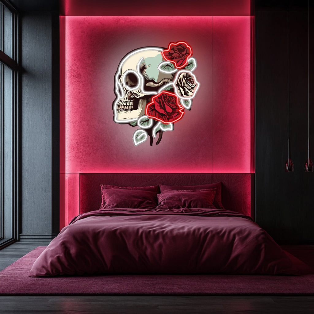 UV Printed Skull Blooms  Neon Wall Art- LV0030 Liviqon.co