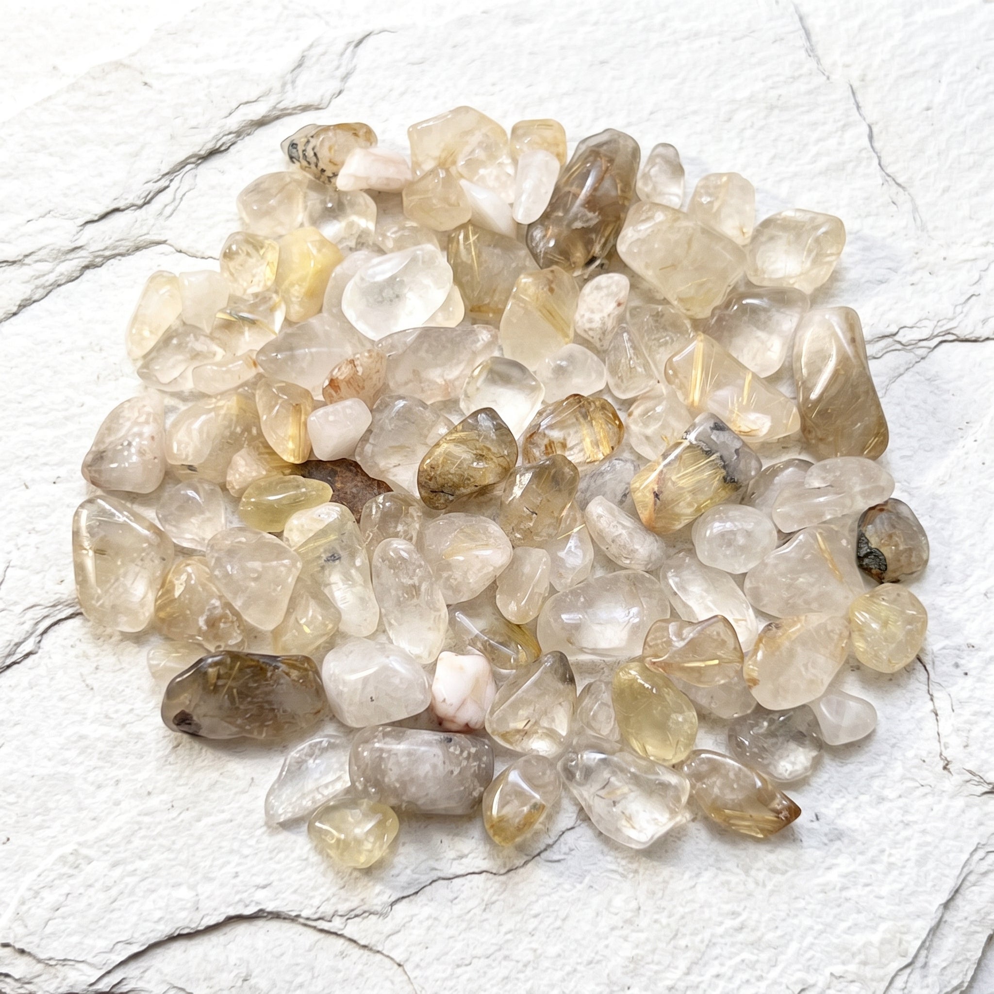 Small Gold Rutilated Quartz Crystal Tumbled Stones (By The Ounce or Pound) Amazing Crystals