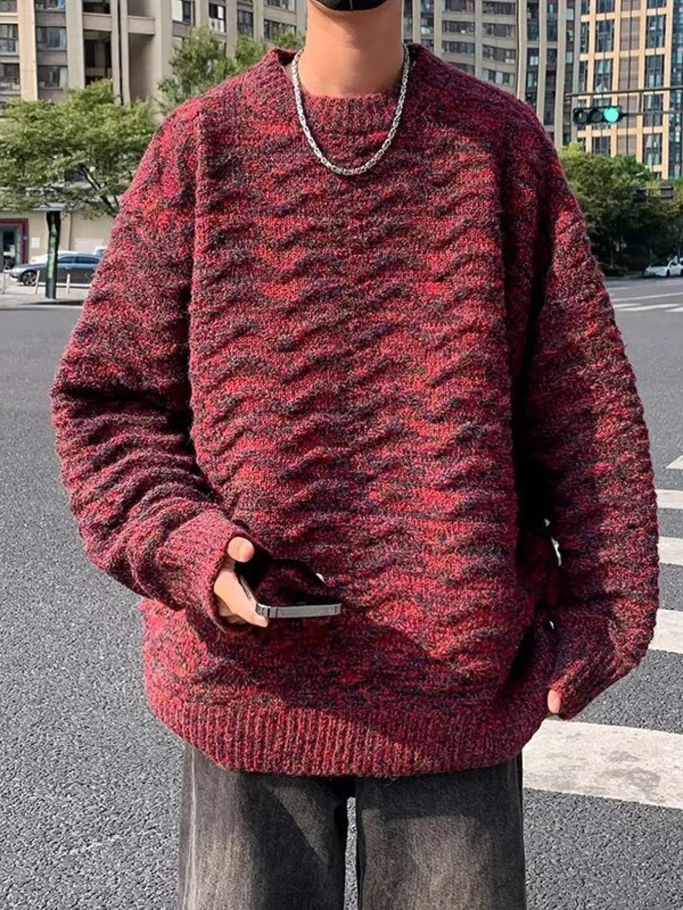 Men's Textured Knit Pullover Sweater NicholesGifts