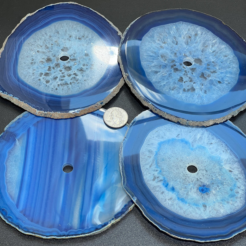 Large Blue Color Agate Slice Clock Faces (5.5 to 6 Inches)(1 CM Drilled Hole) Amazing Crystals