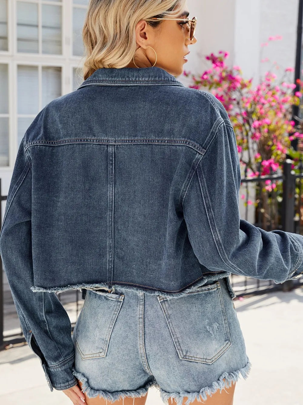 Button Up Long Sleeve Denim Jacket with Pockets NicholesGifts