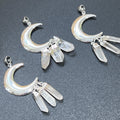 Quartz Crystal Crescent Moon Pendant (Silver Plated)(3 Crystals) Gemstone Jewelry Necklace Supply Amazing Crystals