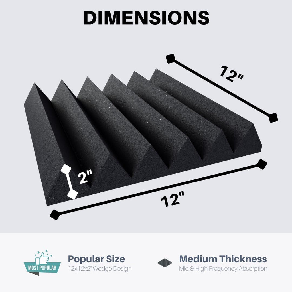 Easy Mount Acoustic Foam Kit - 12x12x2" Acoustic Foam Panels With Adhesive - Wedge Style - 4 Pack SoundAssured