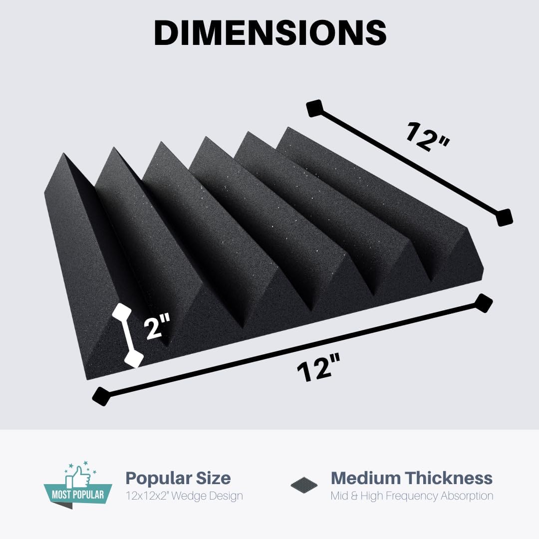 Easy Mount Acoustic Foam Kit - 12x12x2" Acoustic Foam Panels With Adhesive - Wedge Style - 4 Pack SoundAssured
