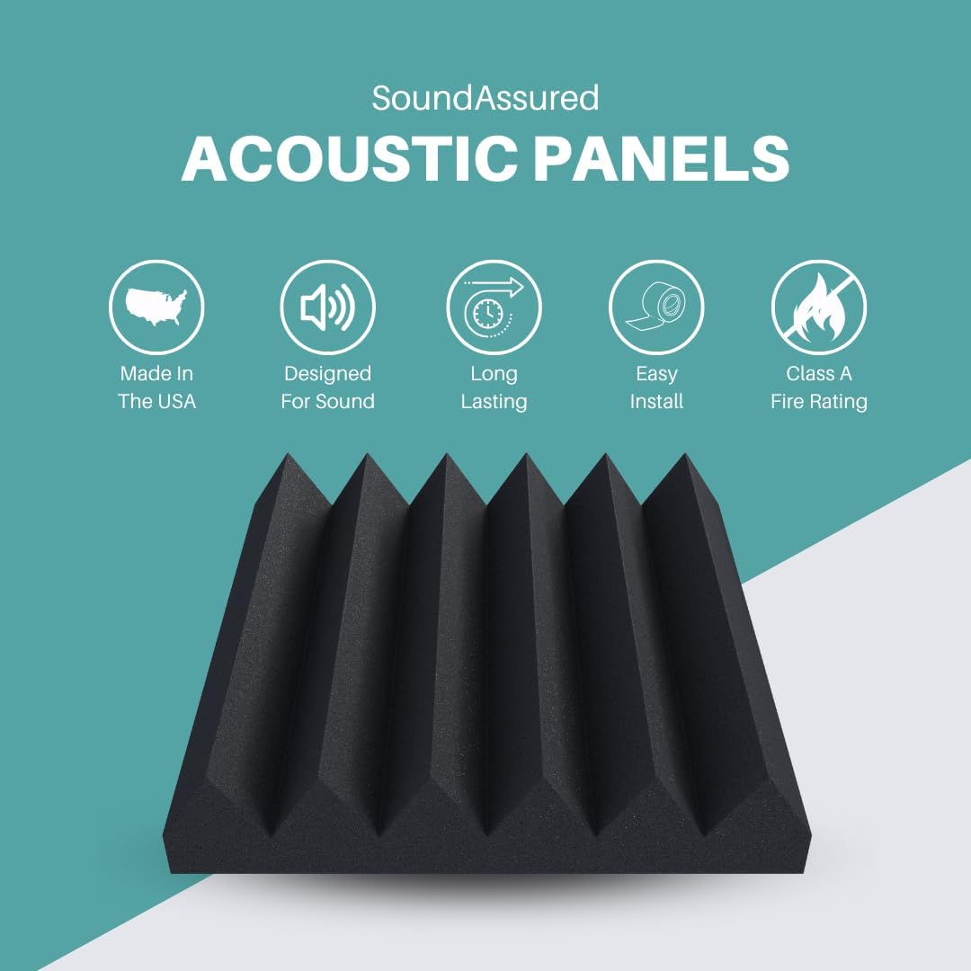 Easy Mount Acoustic Foam Kit - 12x12x2" Acoustic Foam Panels With Adhesive - Wedge Style - 4 Pack SoundAssured