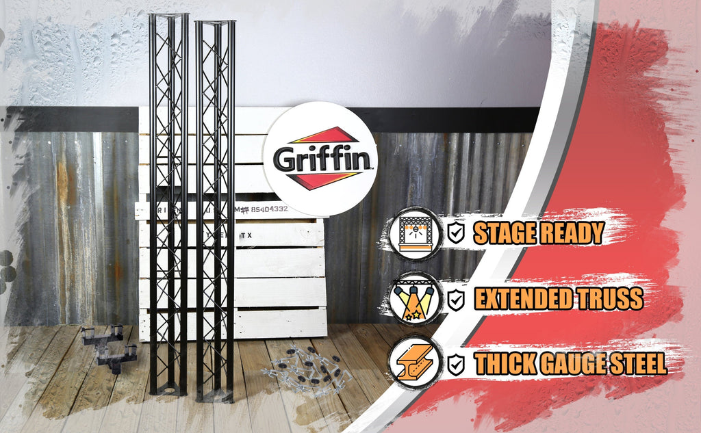 DJ Triangle Truss Extension Lighting System by GRIFFIN - Mounts on your Speaker Stands - Trussing Stage Kit for Smoke Machines & Dance Laser Lights GeekStands.com