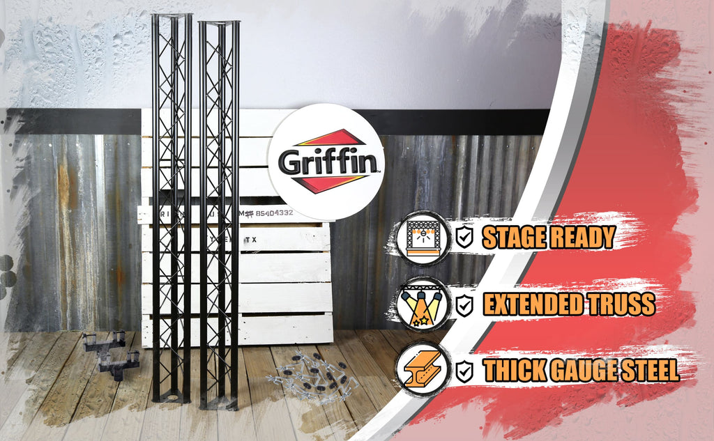 DJ Triangle Truss Extension Lighting System by GRIFFIN | Mounts on your Speaker Stands | Trussing Stage Kit for Smoke Machines & Dance Can Lights | C Clamps Mounting Brackets & Platform Hardware Set GeekStands.com