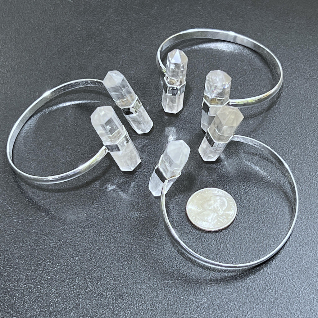 Quartz Crystal Point Adjustable Cuff Bangle Bracelet (Silver Plated) Amazing Crystals