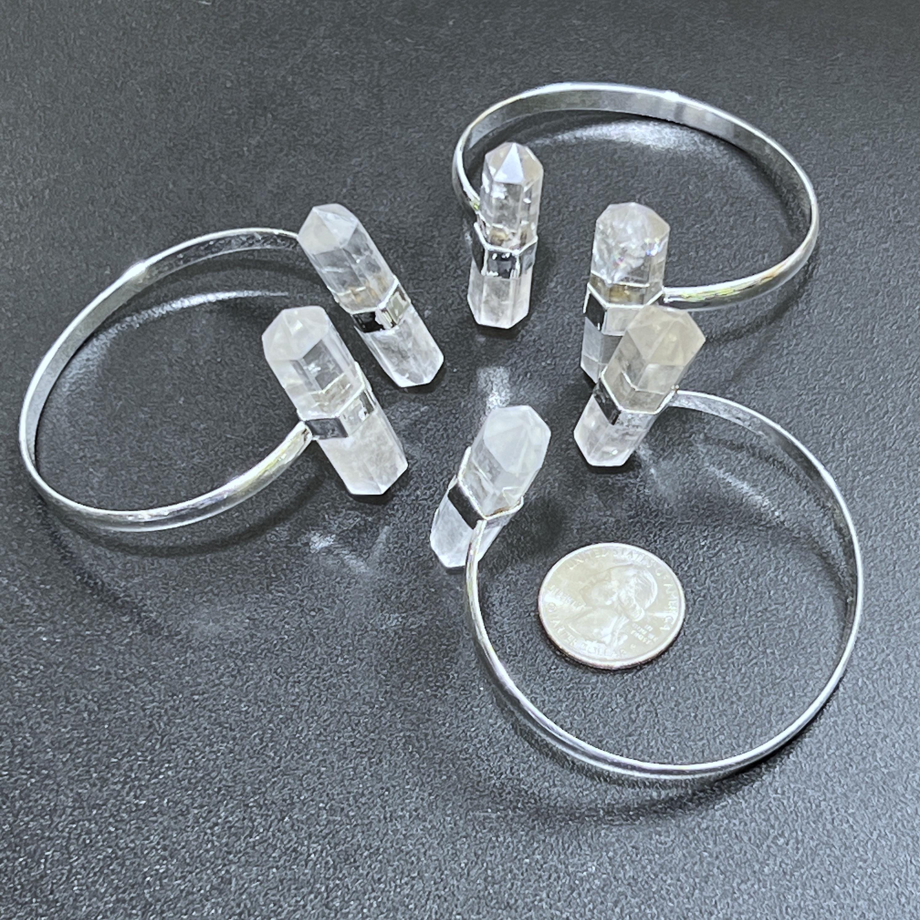 Quartz Crystal Point Adjustable Cuff Bangle Bracelet (Silver Plated) Amazing Crystals