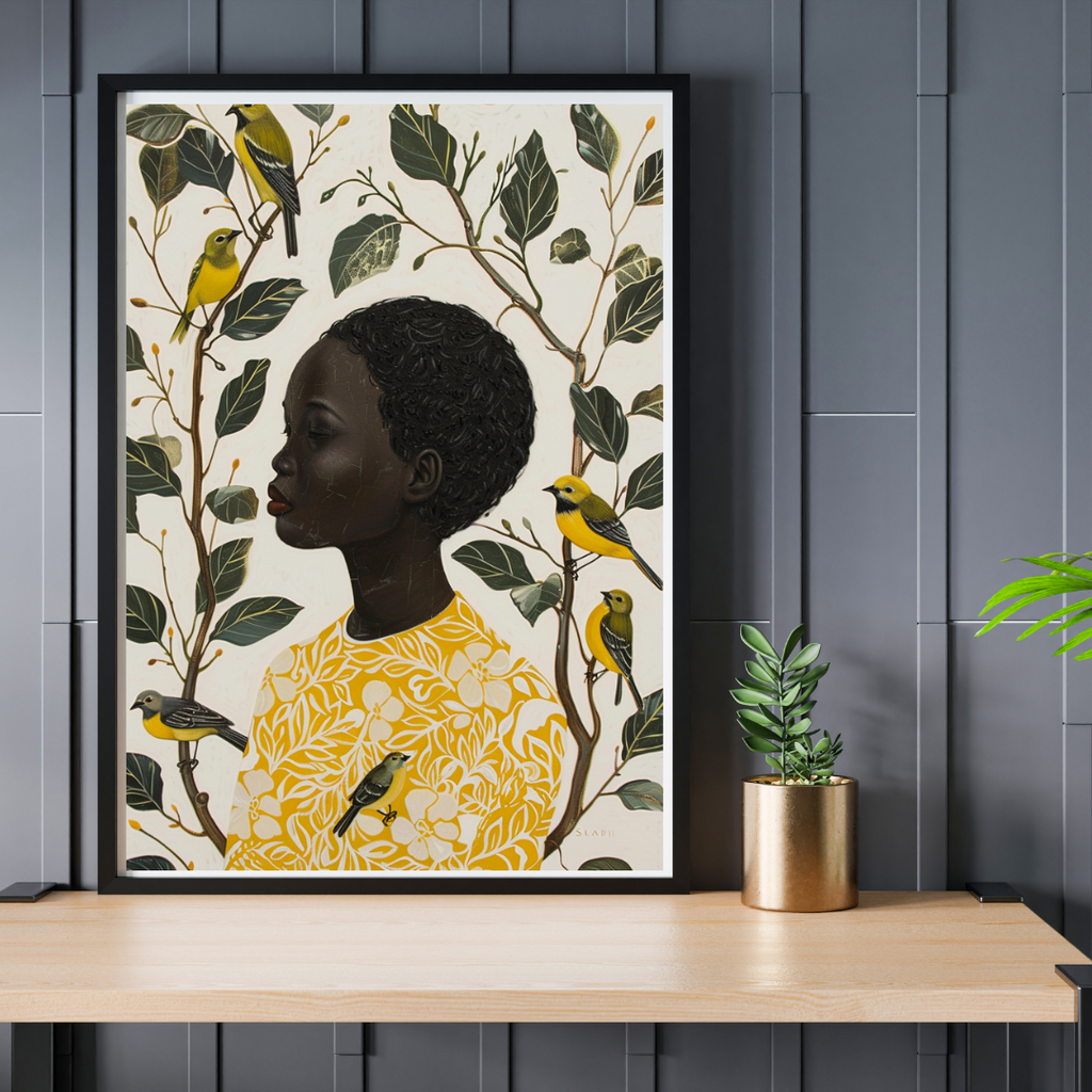 Black Girl Art Postcard - Of Bird and Bloom - Botanical Elegance Black Magic Social Club