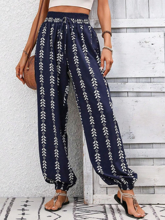 Tied Printed High Waist Pants