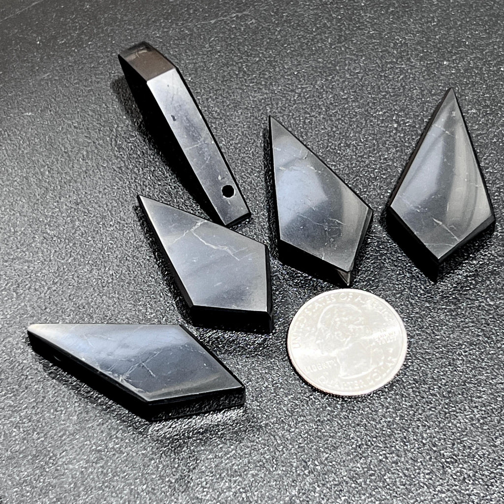 Black Shungite Diamond Crystal Point Drilled Hole Beads Pendant Amazing Crystals