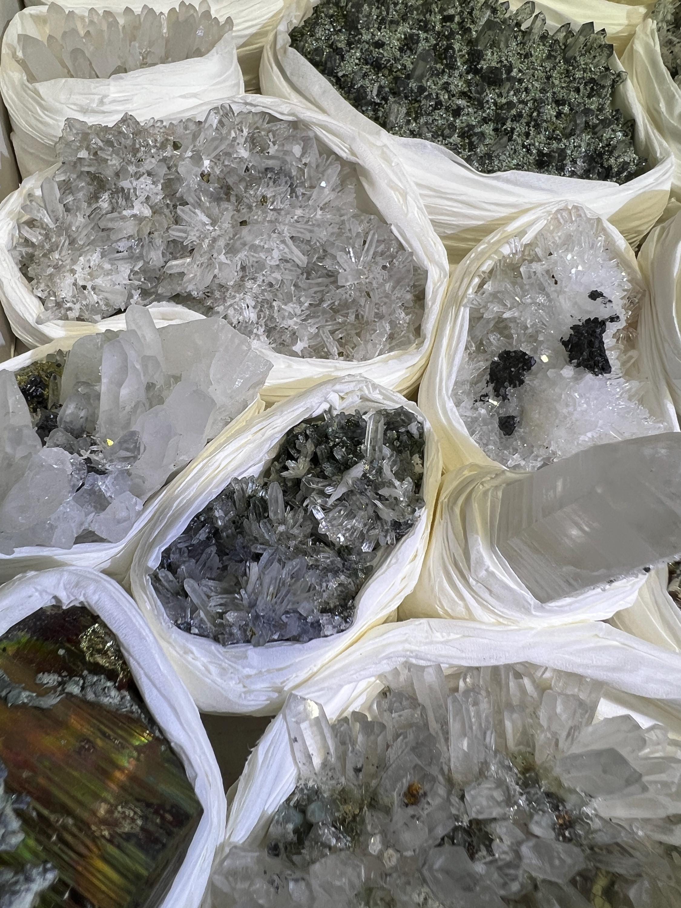 Bolivian Minerals Crystal Mixed Collection (Large 15x10 Inch Flat) Pyrite Sphalerite Galena Quartz Pink Mangano Calcite Amazing Crystals