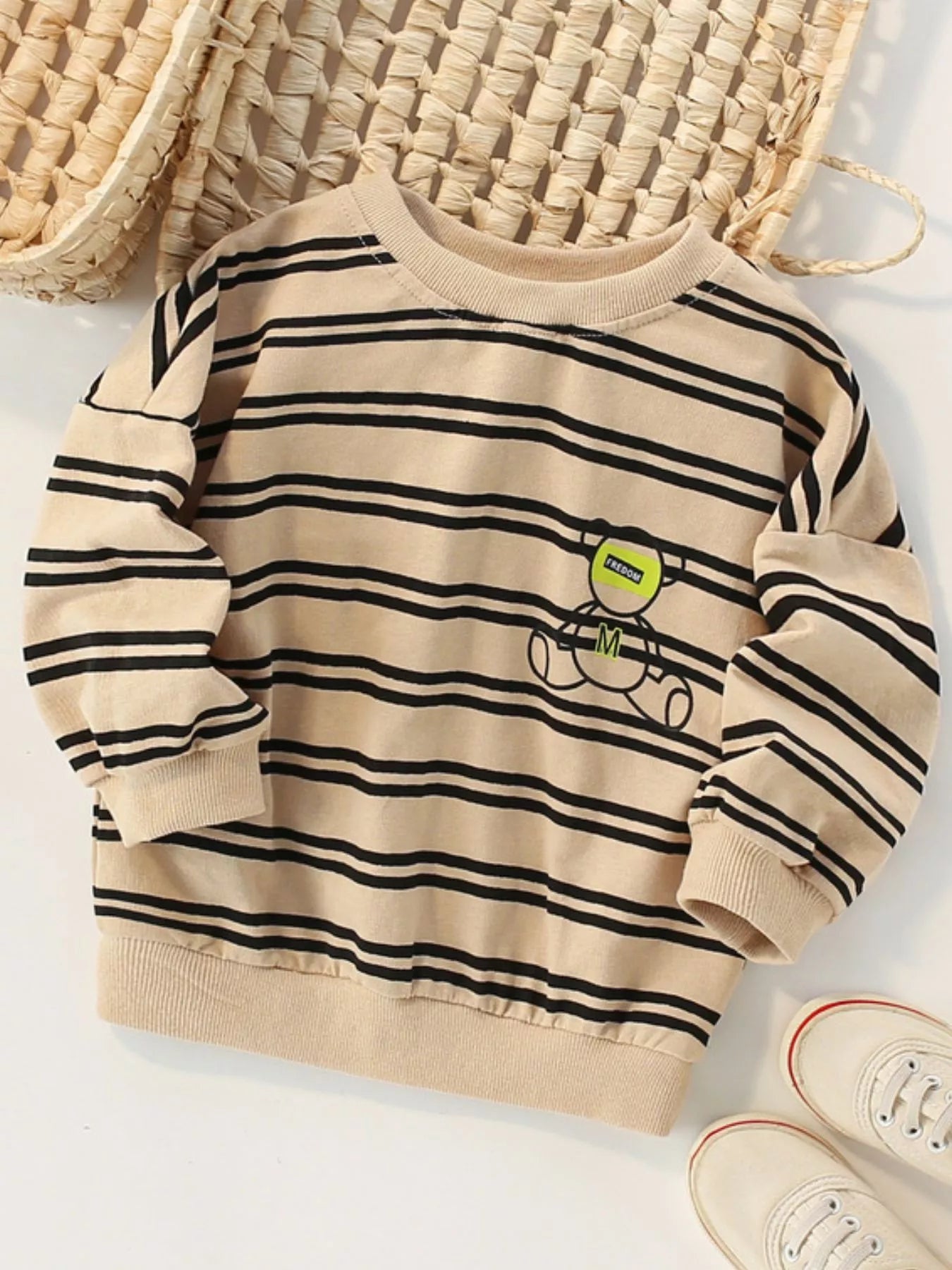 Toddler Boys Striped Bear Crew Neck Sweatshirt NicholesGifts