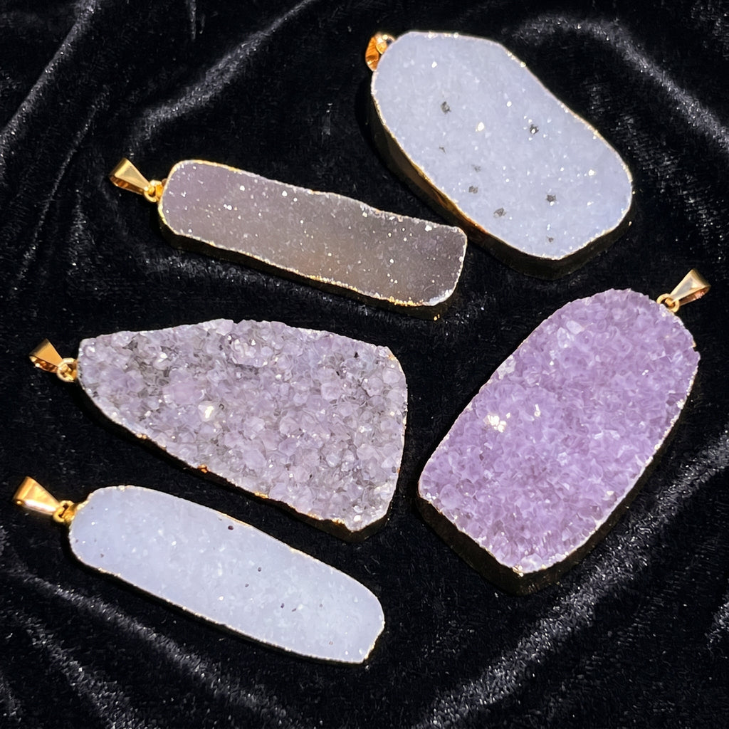 Large Agate and Amethyst Druzy Crystal Statement Pendants (Gold Plated) Amazing Crystals