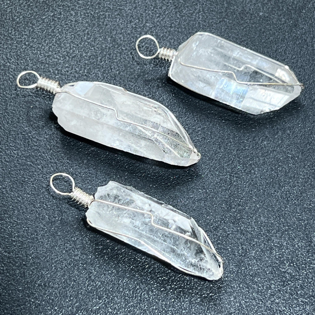 Quartz Crystal Point Wire Wrapped Pendant (Silver Plated) Amazing Crystals