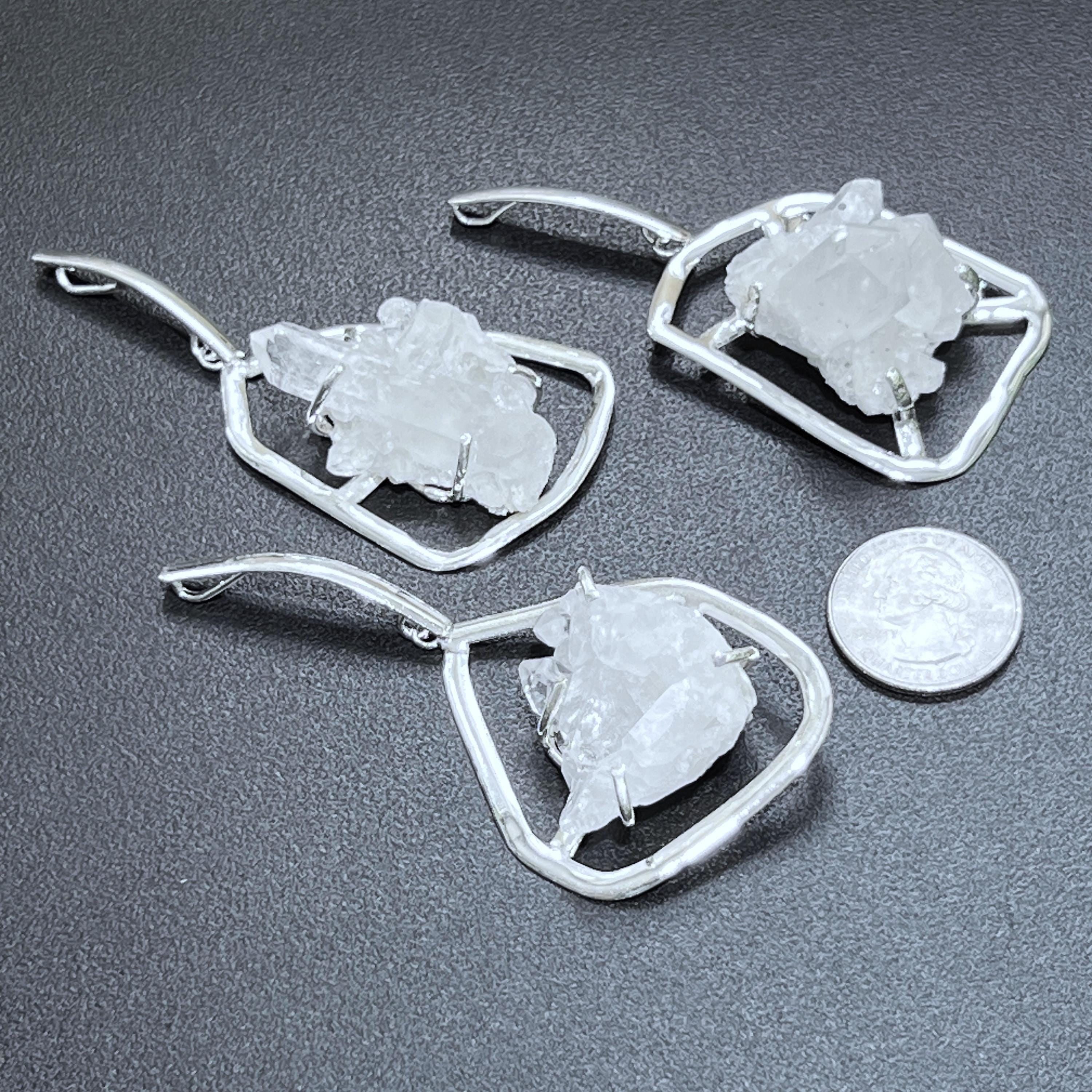 Quartz Crystal Cluster Pendant (Silver Plated) Statement Piece Amazing Crystals