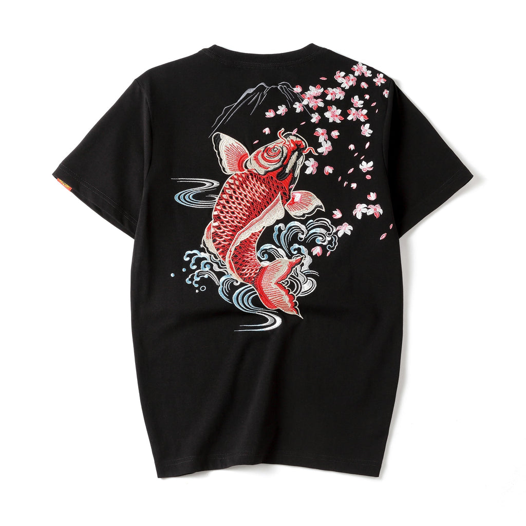 KH628 Red Koi Fish Embroidered Tee Niepce