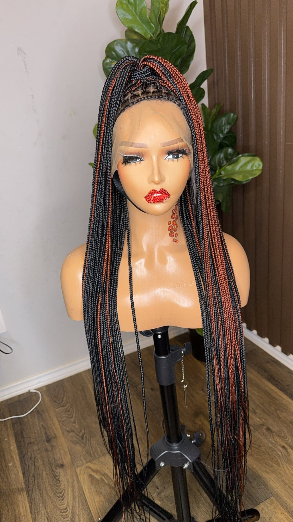 Black and brown knotless full lace 40 inches braided wig HOL stores