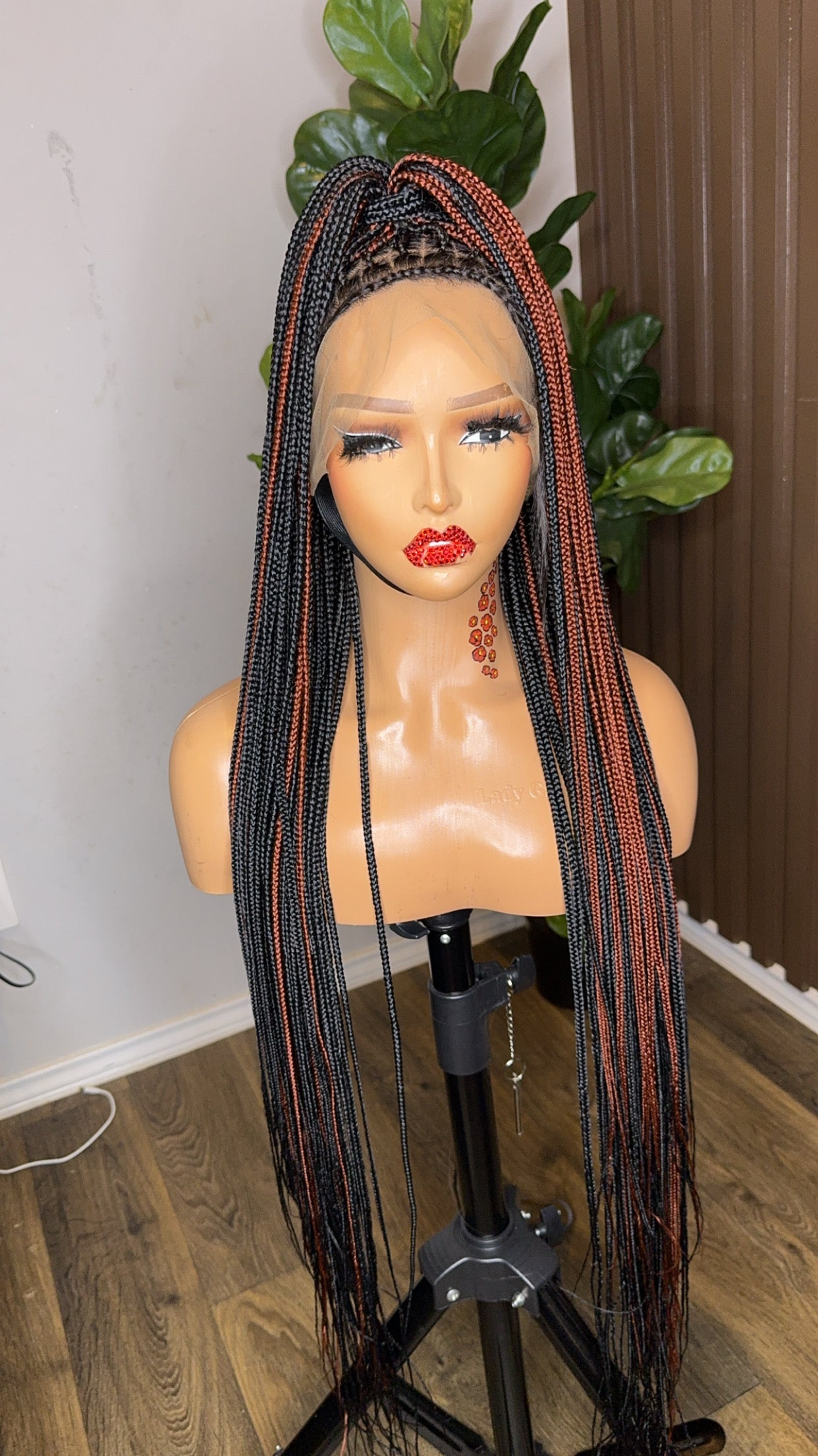 Black and brown knotless full lace 40 inches braided wig HOL stores