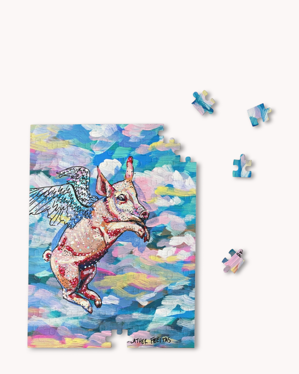 Pastel Flying Pig Puzzle ( 120 - 500 Piece ) Heather Freitas