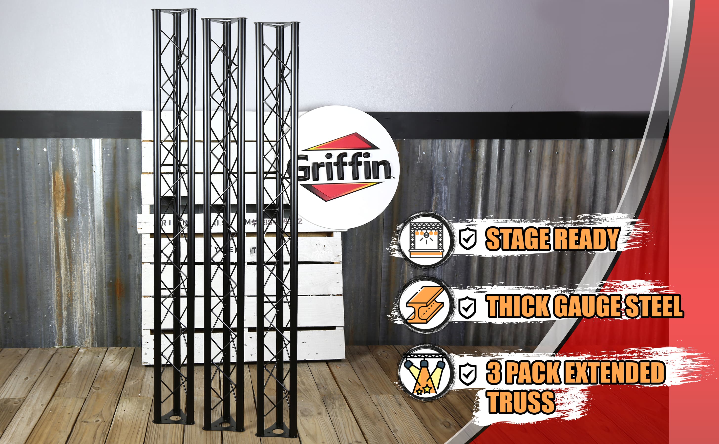 3-PACK Stage Mount Triangle Truss Extension by GRIFFIN | 5Ft Trussing Sections for DJ Booth Lighting System Stand | Mount Light Cans & Sound Effects for Pro Audio Equipment Gear | Parties, Live Gigs GeekStands.com