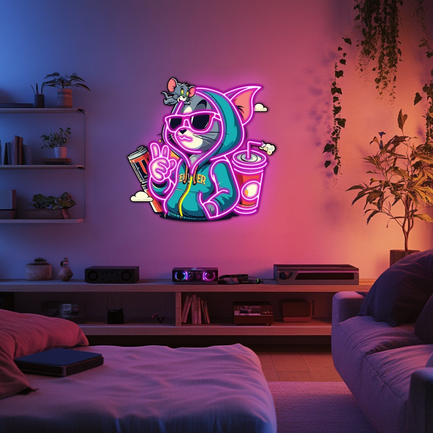 UV Printed Tom and Jerry Neon Wall Art- LV0052 Liviqon.co