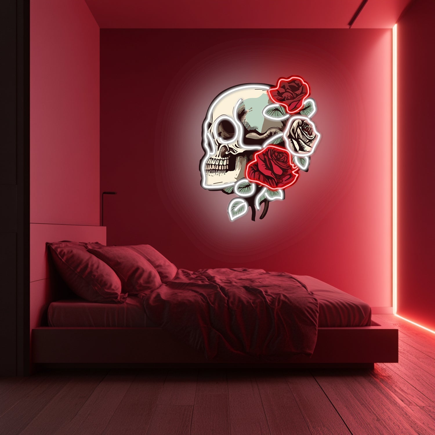 UV Printed Skull Blooms  Neon Wall Art- LV0030 Liviqon.co