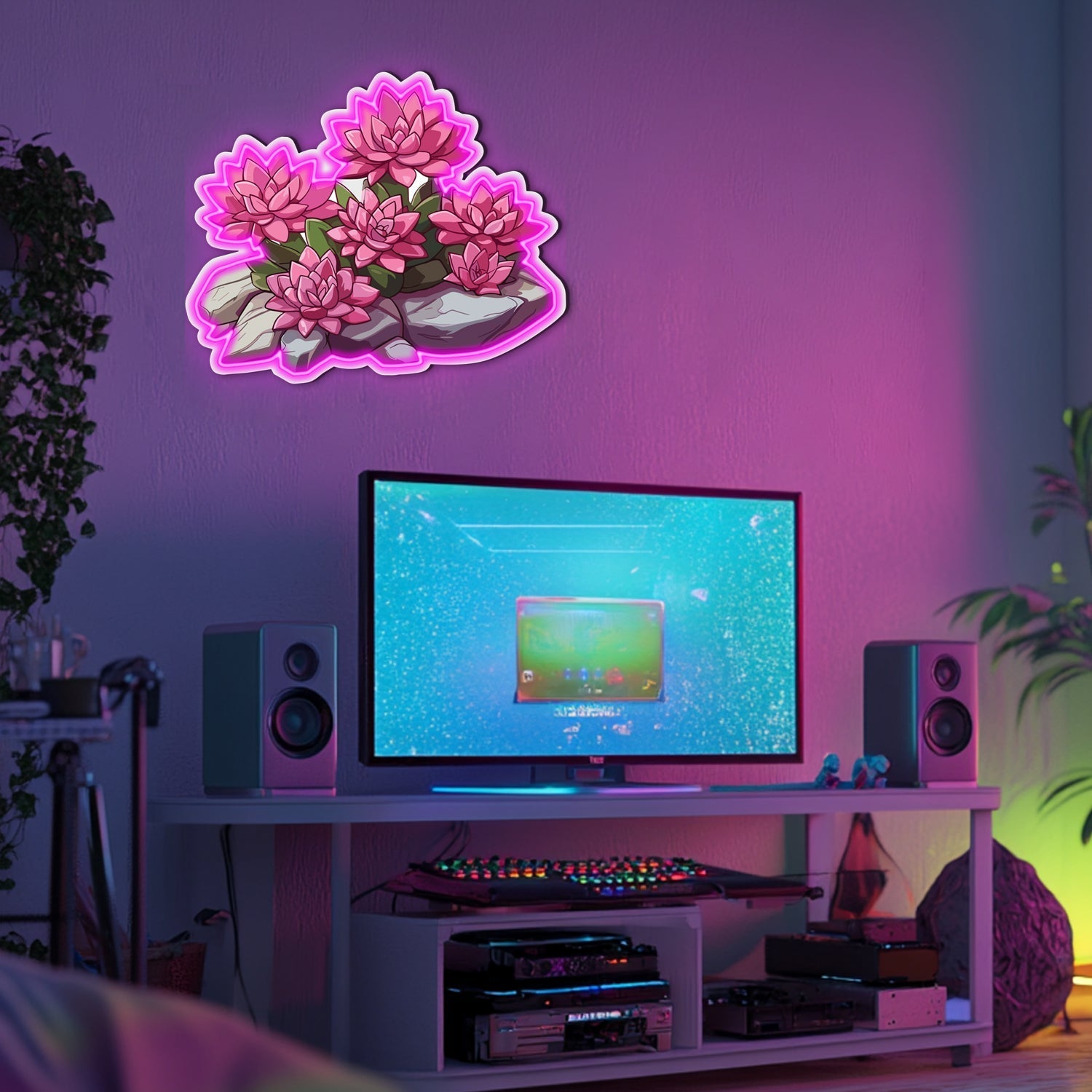 UV Printed Flowers Neon Wall Art- LV0007 Liviqon.co
