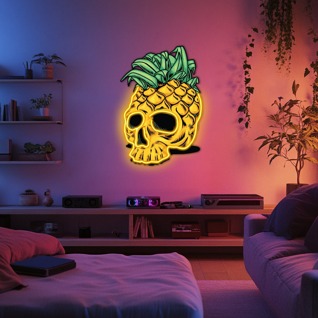UV Printed Pineapple Skull Neon Wall Art- LV0063 Liviqon.co