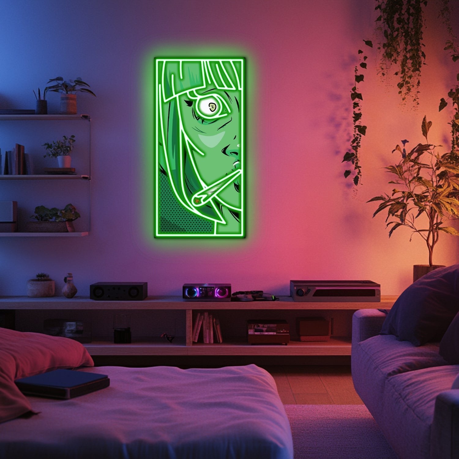 UV Printed Green Woman Neon Wall Art- LV0058 Liviqon.co