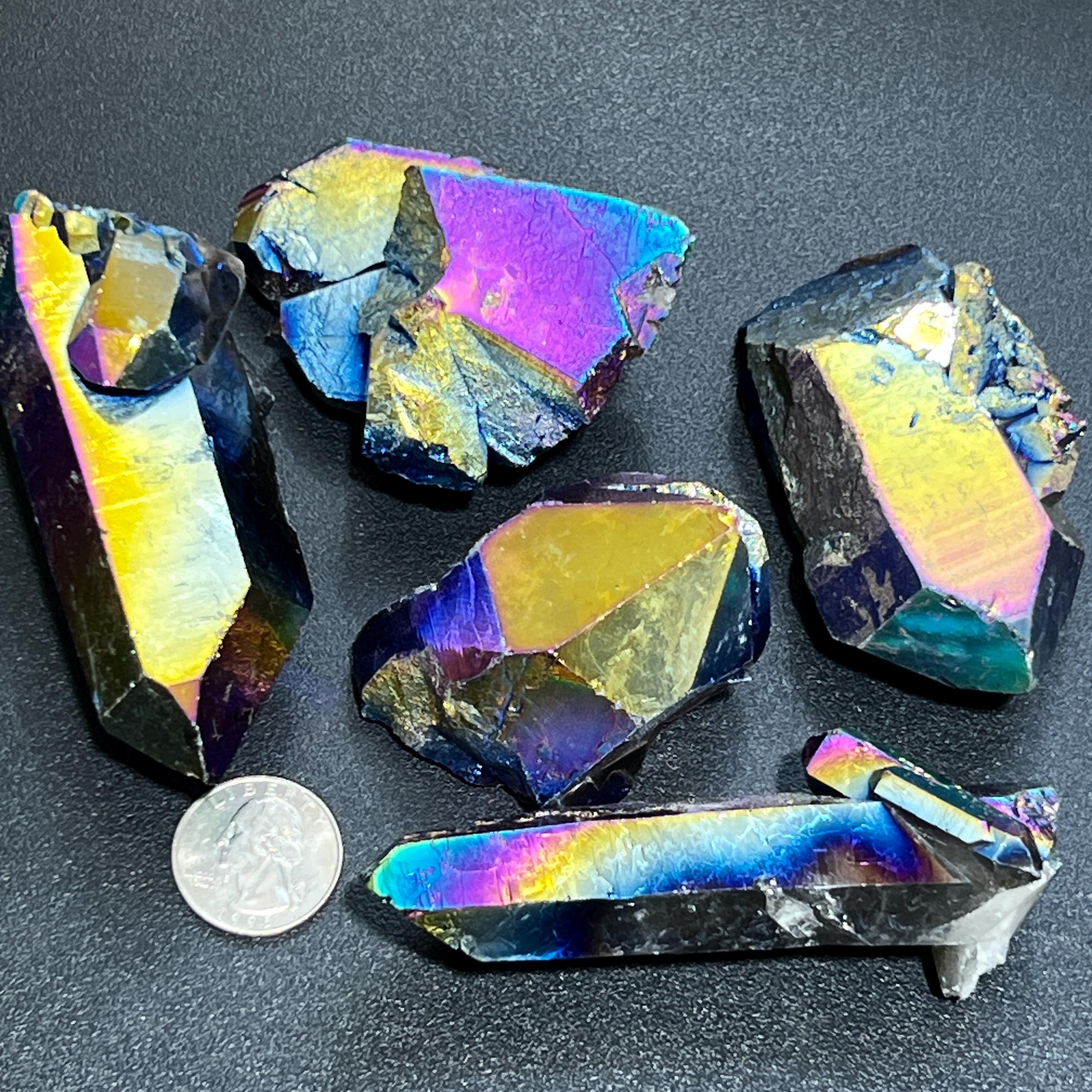 Extra Large Titanium Aura Quartz Crystal Clusters And Rough Raw Points Amazing Crystals