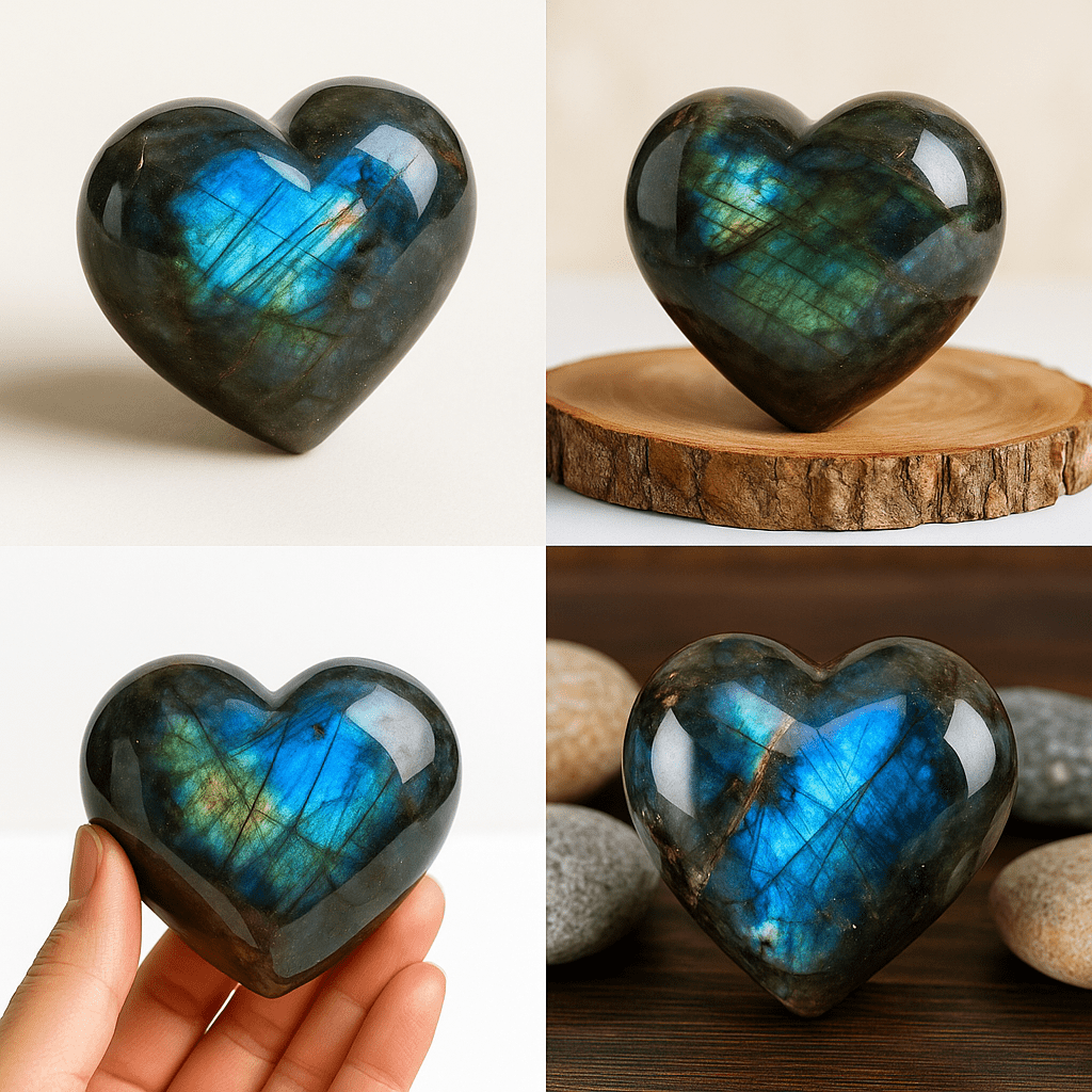 3D Labradorite Heart – Flashy Polished Crystal (Sold by Piece) KREATEUR MIAMI