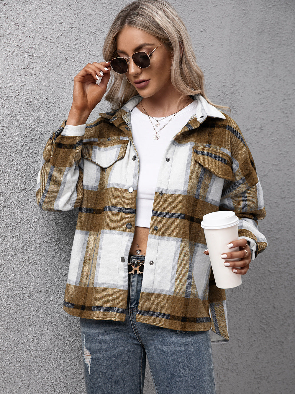Ivy Lane Plaid Long Sleeve Shirt Jacket NicholesGifts